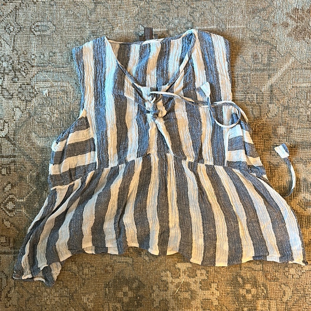 Anthropologie blue and white striped linen tank top